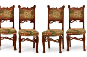 Matching set of eight, French, Art Nouveau Period dining chairs