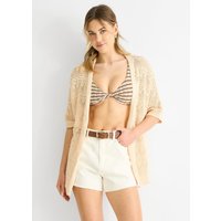Beige Crochet Knit Edge to Edge Cardigan