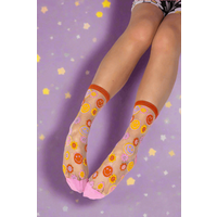 Sock Candy Smiley Face Daisy Sheer Crew Socks Size: One Size Colour: Multi