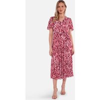 Pink Animal Print Wrap Pleated Midi Dress