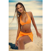 Frankies Bikinis Eden Plissé Halter Bikini Top Size: L Colour: Orange