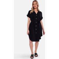 Black Utility Belted Oversized Viscose Shirt Dress