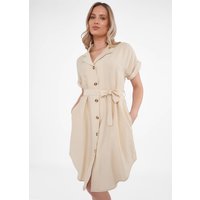 Beige Utility Belted Oversized Viscose Shirt Dress