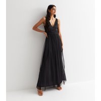 Black V neck Beaded Maxi Dress