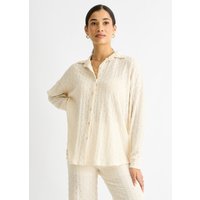 Beige Textured Oversized Long Sleeves Shirt