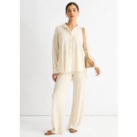 Beige Textured Elasticated Waist Flared Trousers