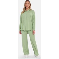 Sage Green Textured Oversized Long Sleeves Shirt
