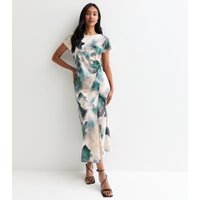 Green Floral Water Print Wrap Midii Dress