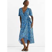 Blue Animal Print Viscose Wrap Midi Dress