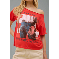 Daydreamer LA Bruce Springsteen Americana Off The Shoulder Tee Size: S Color: Red