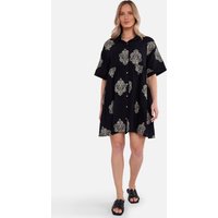Black Embroidery Smock Oversized Mini Shirt Dress