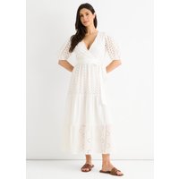 White Wrap Broderie Cotton Belted Midi Dress
