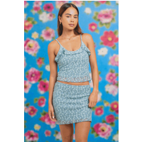 Daisy Street Bubble Floral Lace Mini Skirt Size: 12 Colour: Blue
