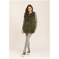 Khaki Box Cut Faux Fur Gilet Jacket