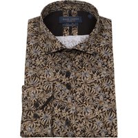 Floral Long Sleeve Cotton Black & Tan Shirt