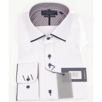 Long Sleeve Panelled Collar End On End White/Navy Shirt