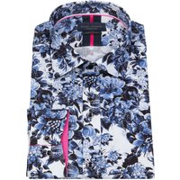 Blue and White Floral Long Sleeve Cotton Shirt