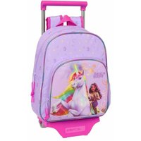 School Rucksack with Wheels Unicorn Academy Lilac 28 x 34 x 10 cm