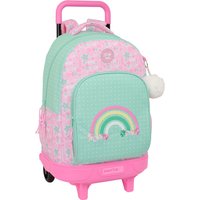 School Rucksack with Wheels Glow Lab Amazing Green Pink 33 x 45 x 22 cm
