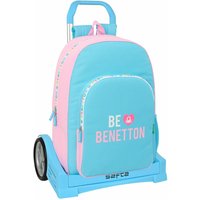 School Rucksack with Wheels Benetton Unique Pink Turquoise 30 x 46 x 14 cm