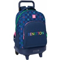 School Rucksack with Wheels Benetton Damero Navy Blue 33 x 45 x 22 cm