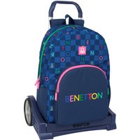 School Rucksack with Wheels Benetton Damero Navy Blue 30 x 46 x 14 cm
