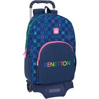School Rucksack with Wheels Benetton Damero Navy Blue 30 x 46 x 14 cm