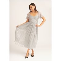 Silver Jacquard Metallic Angel Sleeves Midi Dress