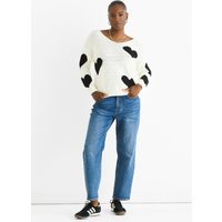 White V Neck Oversized Heart Knit Jumper