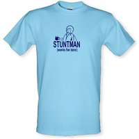 Stuntman Works For Beer male t-shirt.