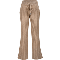 Lena Beige Ribbed Knit Trousers