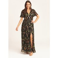 Black Multi Jacquard Angel Sleeves Maxi Dress
