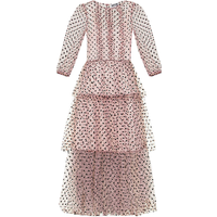 Annie Pink Spot Mesh Ruffle Tiered Midi Dress
