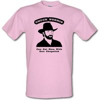 Chuck Norris Can Eat Rice With One Chopstick male t-shirt.