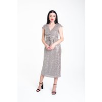 Gun Metal Sequin Belted Midi Wrap Dress