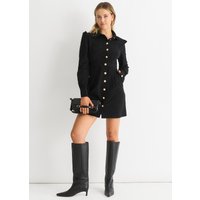 Black Corduroy Mini Shirt Dress