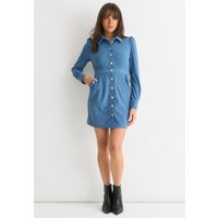 Blue Corduroy Mini Shirt Dress