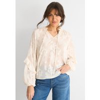 Cream Jacquard Floral Long Sleeve Blouse