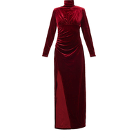 Sharron Burgundy Velvet High-neck Midi Dress