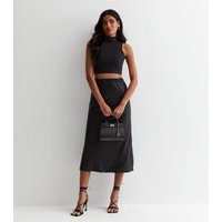 Black Sequin Bias Midi Skirt