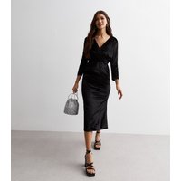 Black Velvet Wrap Top Midi Dress