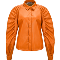 Bia Tan Faux Leather Ruched Sleeve Shirt