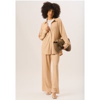 Camel Textured Oversize Fit Long Sleeves Shirt