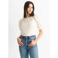 White Dobby Chiffon Shirred Cuff Blouse