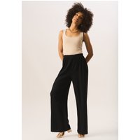 Black Textured Pull On Wide Leg Trousers