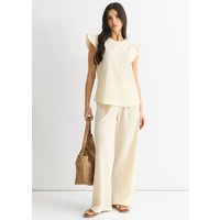 Ivory Textured Elastic Waist Pull On Trousers