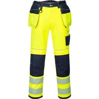 Portwest PW3 Hi Vis Holster Pocket Work Trousers Yellow / Navy 30" 31"