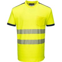 Portwest PW3 Hi Vis Cotton Comfort Short Sleeve T Shirt Yellow / Navy M