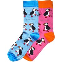 Puffin Couple 2 Pack Bamboo Sock Set | UK Adult 4-7 - Pink & Blue