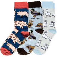 Blue Farm Animals Bundle of 3 Bamboo Sock Set | UK Adult 7-11